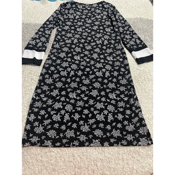 Michael Kors Women's Size XS 3/4 Sleeve Floral Stretch Shift Dress Black White - Picture 2 of 13